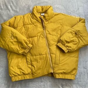 Cabi Puffer Coat Jacket Large Womens Puff Piece Yellow Asymmetrical 4228